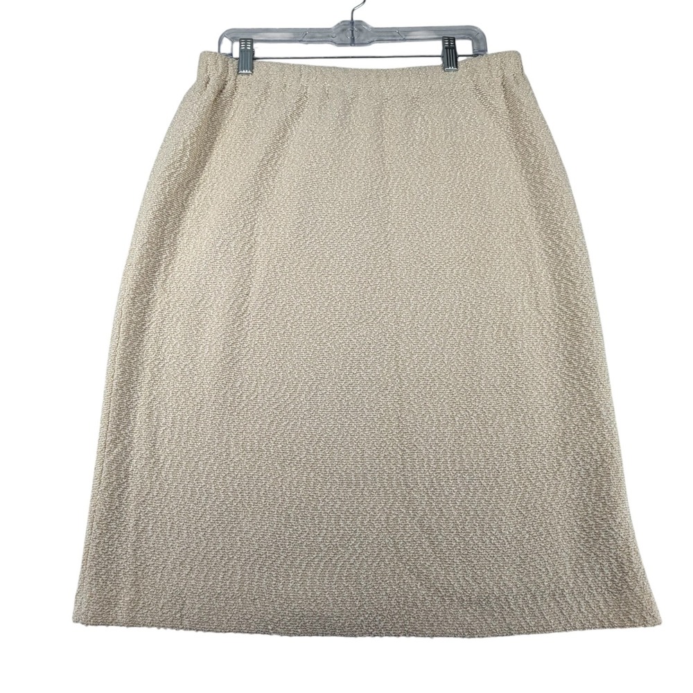 St. John Evening Knit Skirt Wool Blend Women 14 Vanilla Metallic Boucle Vintage